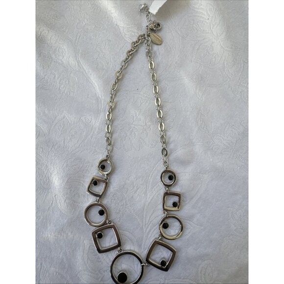 WHBM Silver Tone Black CZ Reversible Chain Chain Statement Necklace NEW - Picture 8 of 14